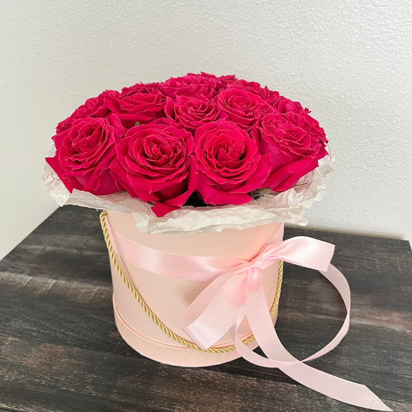 Dark Pink Rose Box. Dark Pink Roses. The photo shows a medium size.